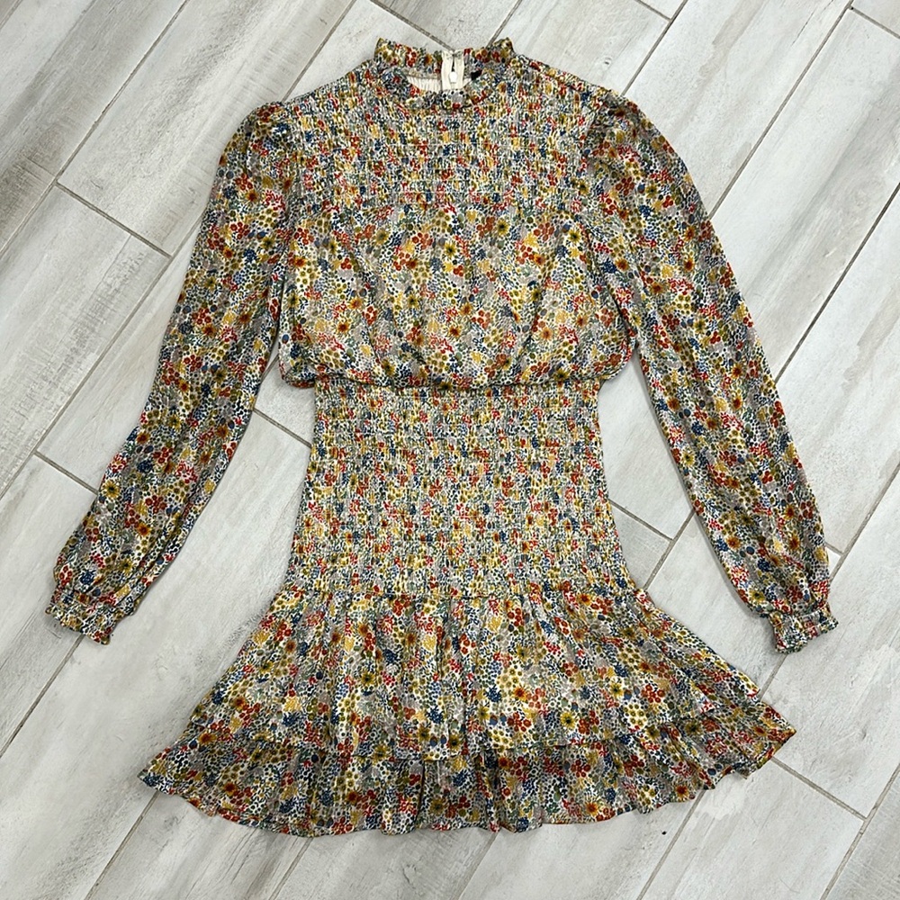 Aqua flower mini print dress